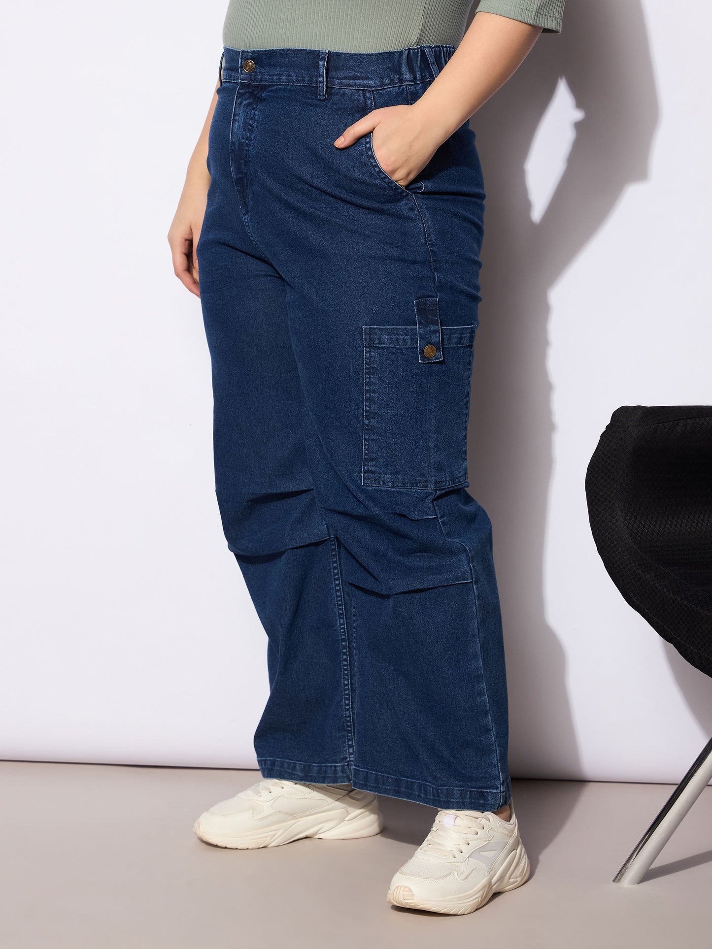 Navy Denim Side Pockets Straight Jeans