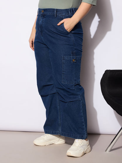 Navy Denim Side Pockets Straight Jeans