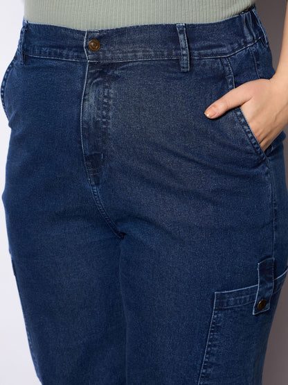 Navy Denim Side Pockets Straight Jeans