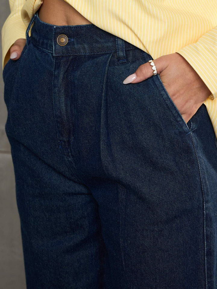 Women Navy Fringed Straight Fit Jeans