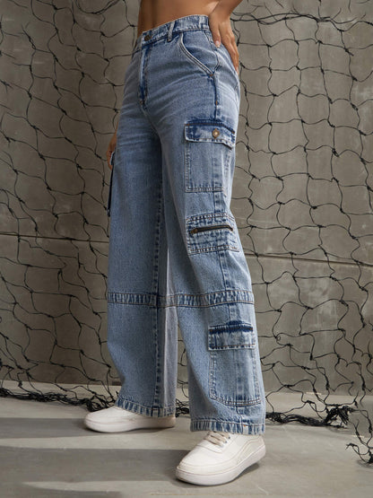 Women Ice Blue Denim Straight Fit Jeans