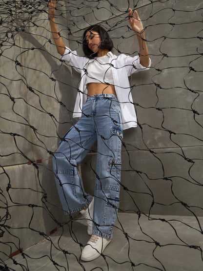 Women Ice Blue Denim Straight Fit Jeans