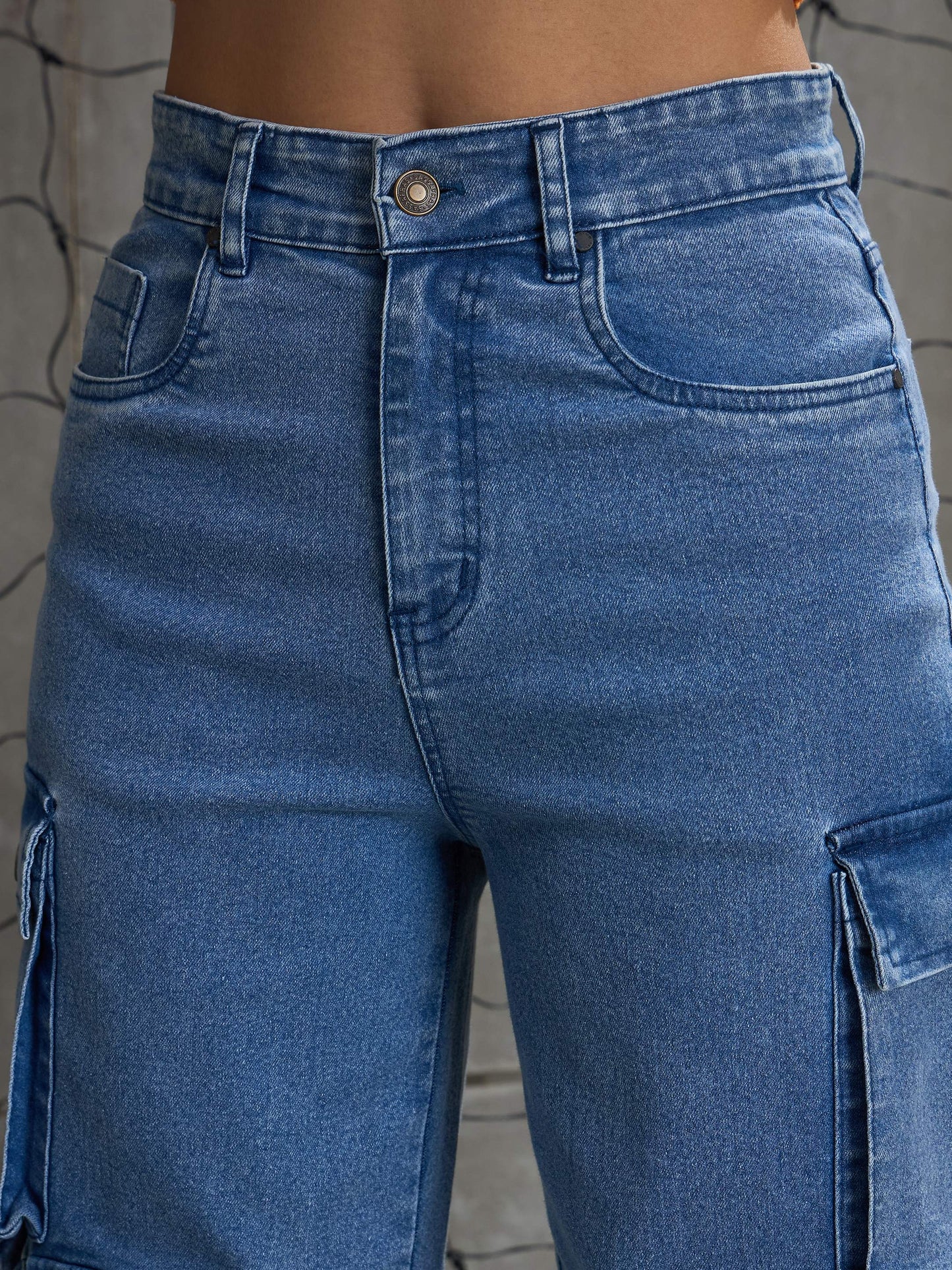 Blue Denim Multi Pockets Cargo Jeans