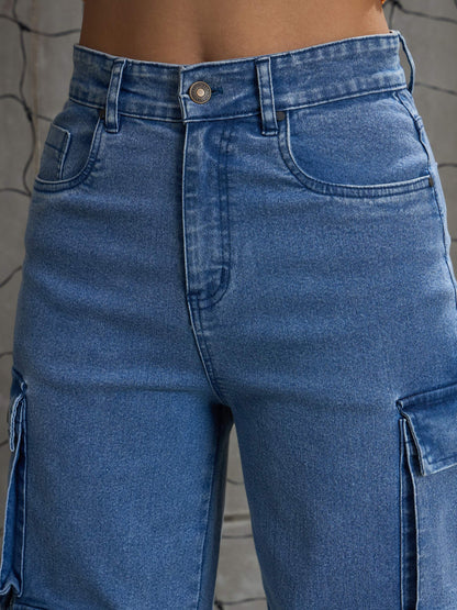 Blue Denim Multi Pockets Cargo Jeans