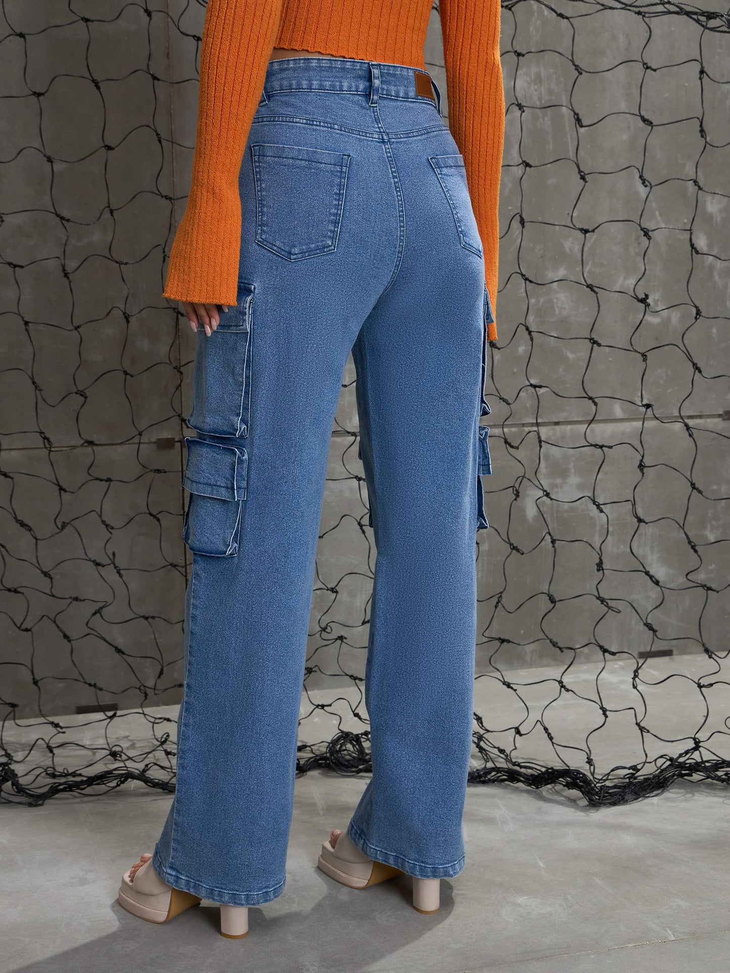 Blue Denim Multi Pockets Cargo Jeans
