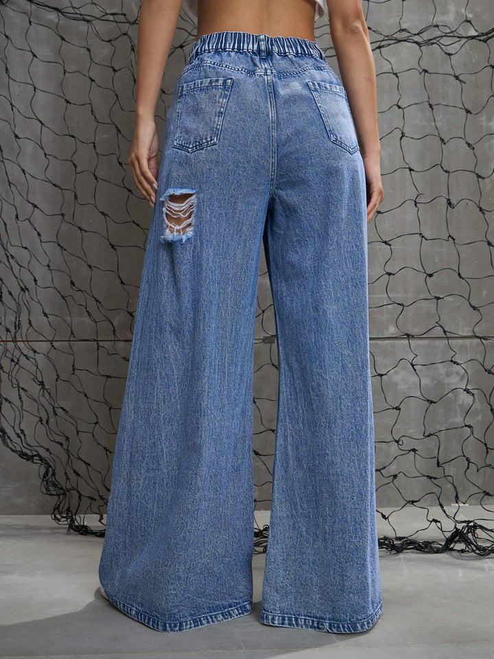 Women Blue Washed Denim Distressed Jeans