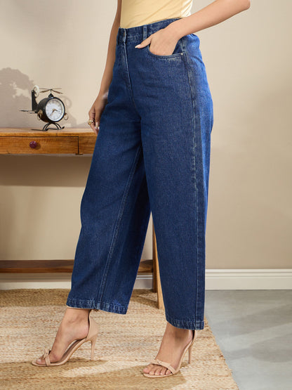 Women Dark Blue Balloon Fit Jeans