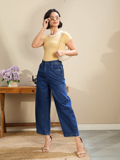 Women Dark Blue Balloon Fit Jeans