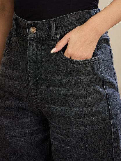 Women Black Wash High Waist Straight Fit Jeans