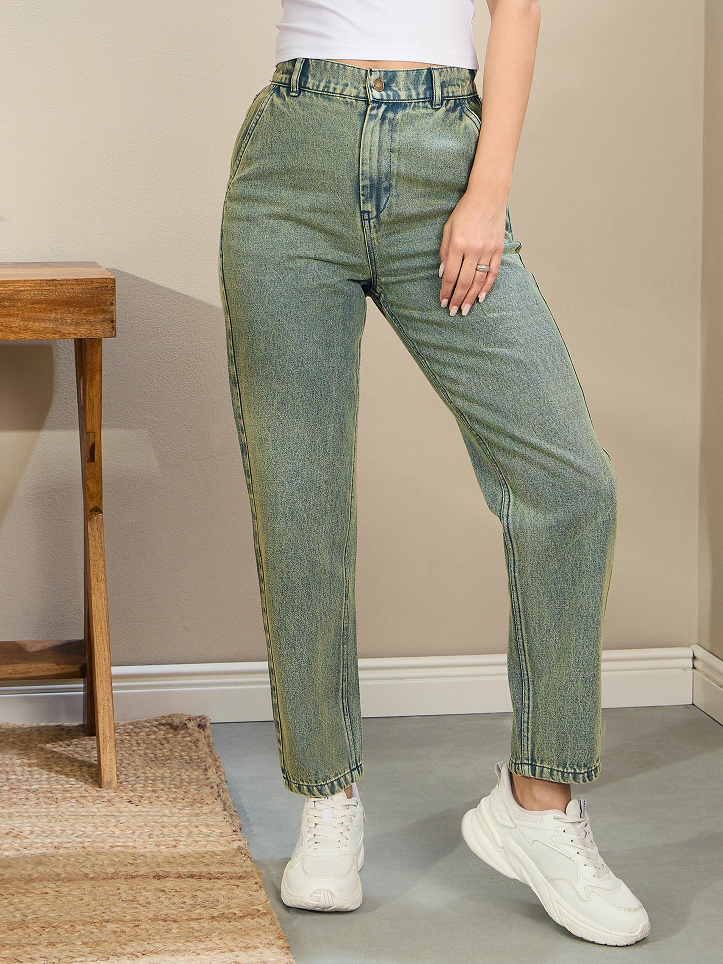 Green Washed Tapered Jeans