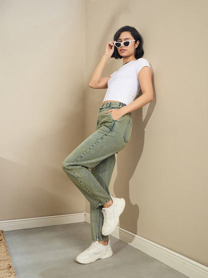 Green Washed Tapered Jeans