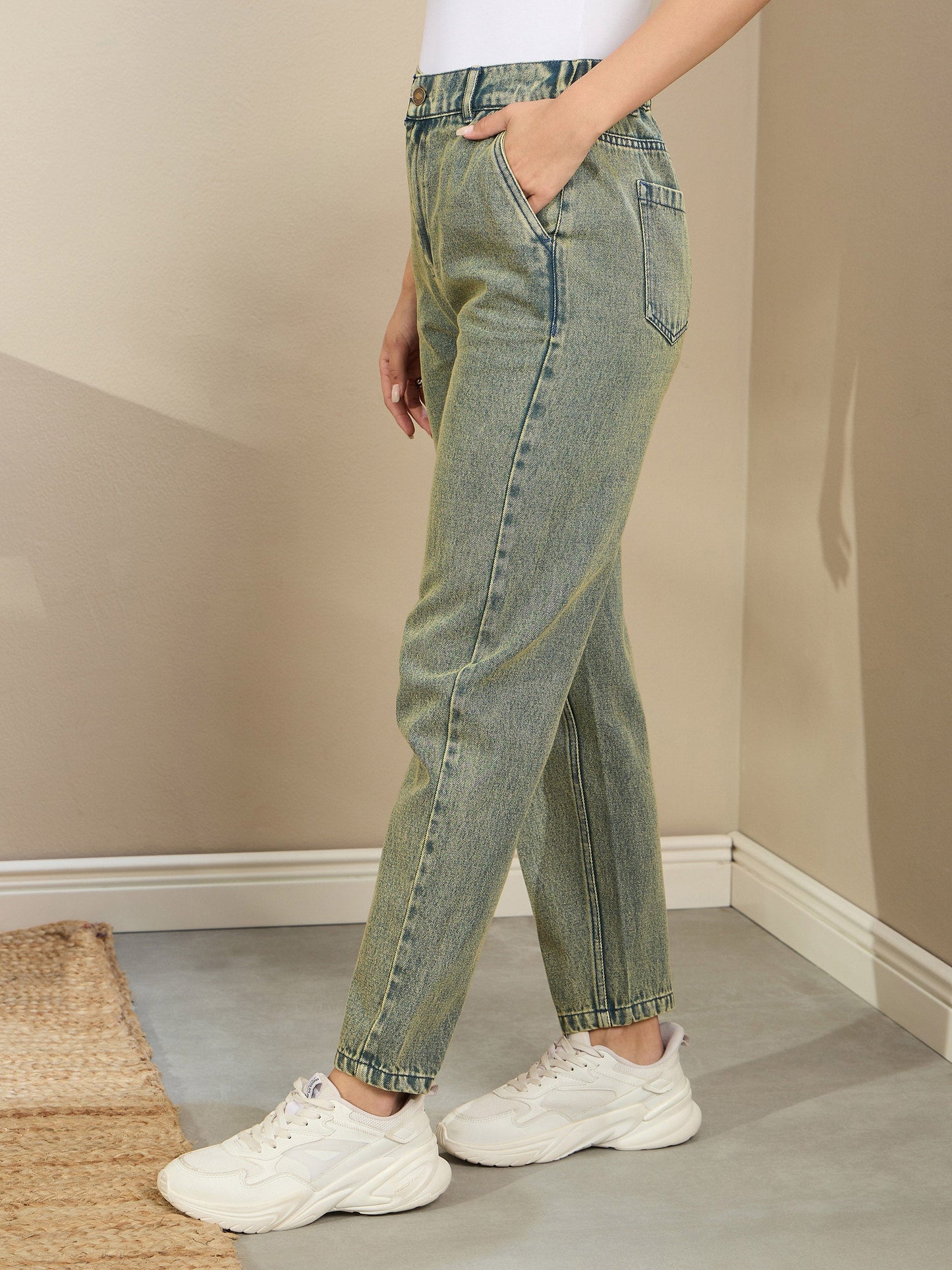 Green Washed Tapered Jeans