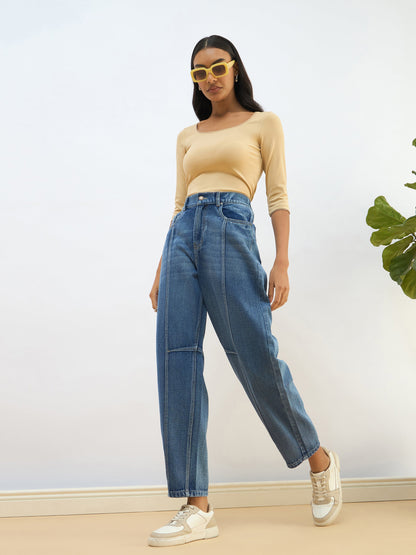 Blue Washed Balloon Fit Jeans