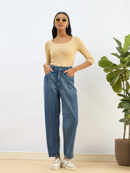 Blue Washed Balloon Fit Jeans