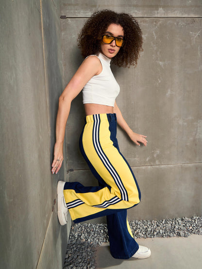 Blue Washed Side Tape Wide Leg Jeans