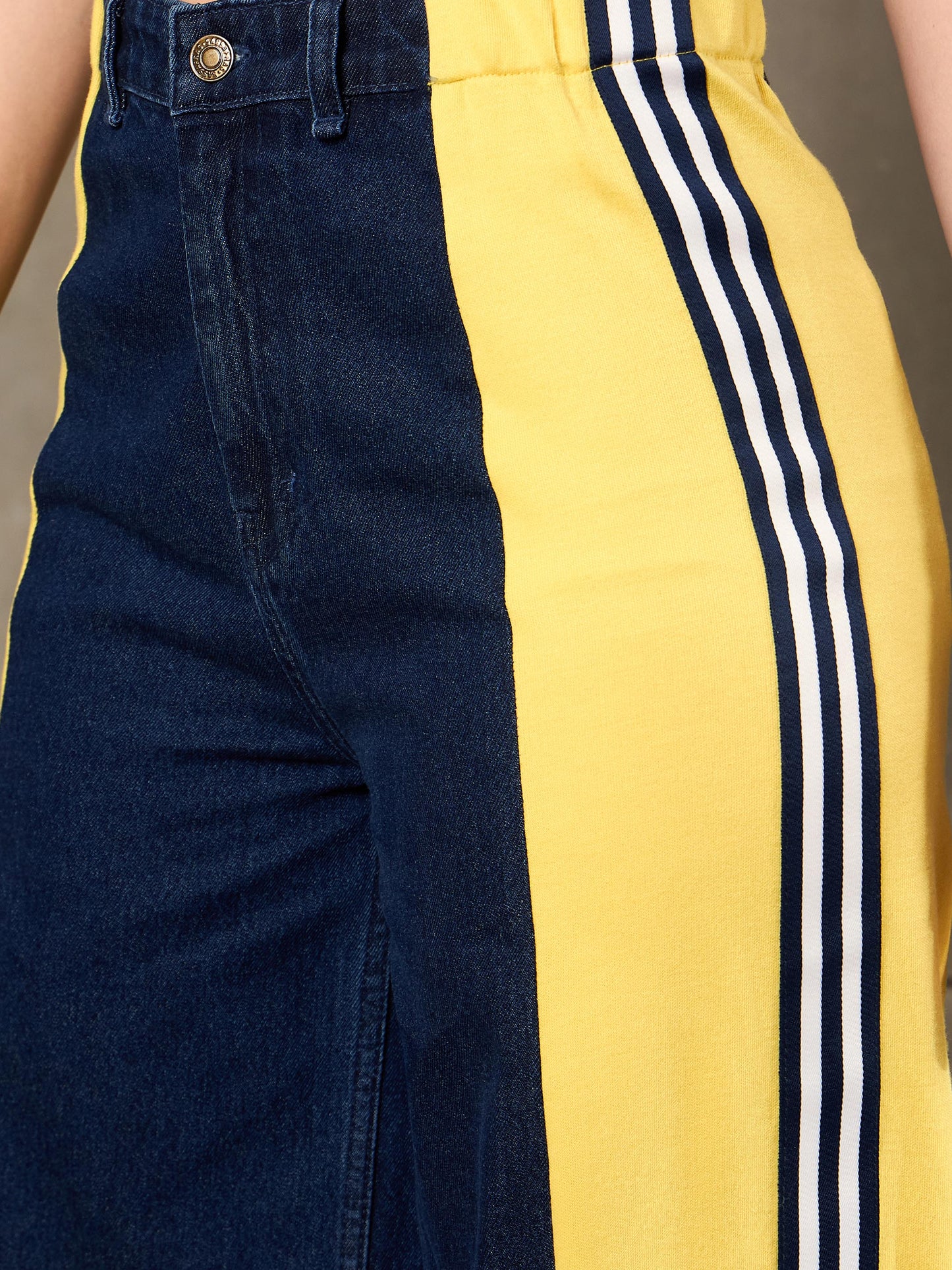 Blue Washed Side Tape Wide Leg Jeans