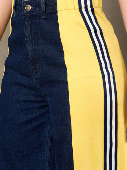 Blue Washed Side Tape Wide Leg Jeans
