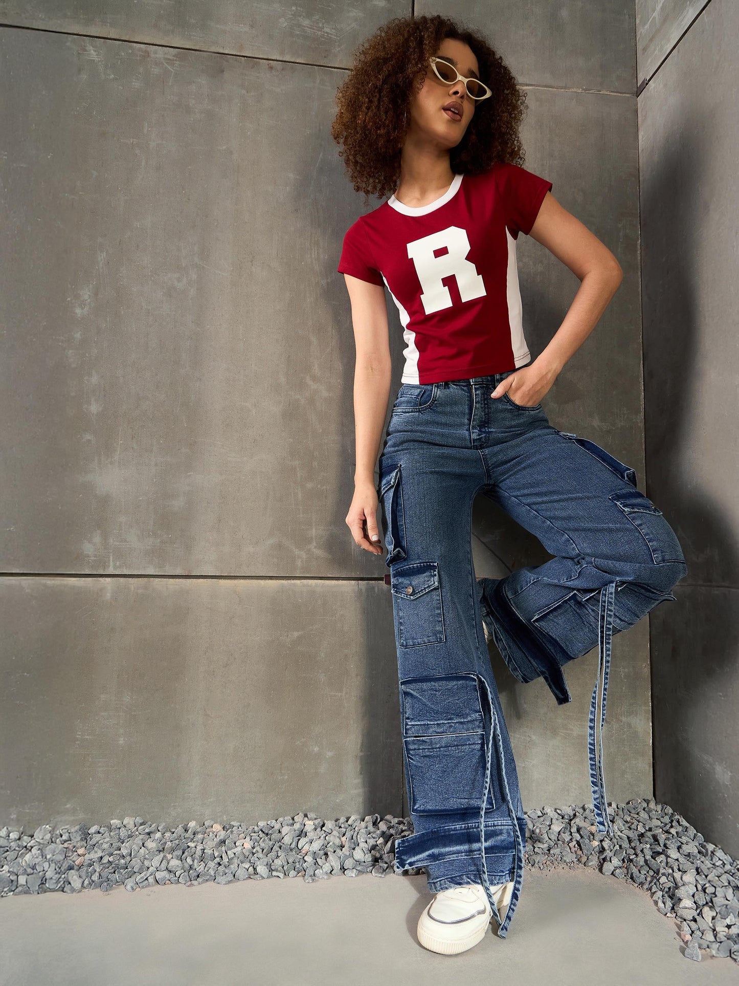 Blue Washed Multi Pocket Cargo Jeans