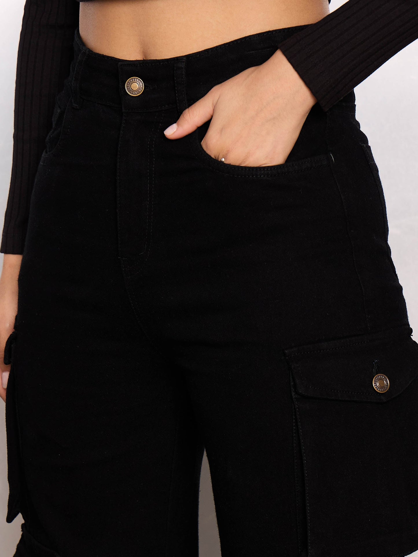 Jet Black Multi Pocket Cargo Jeans