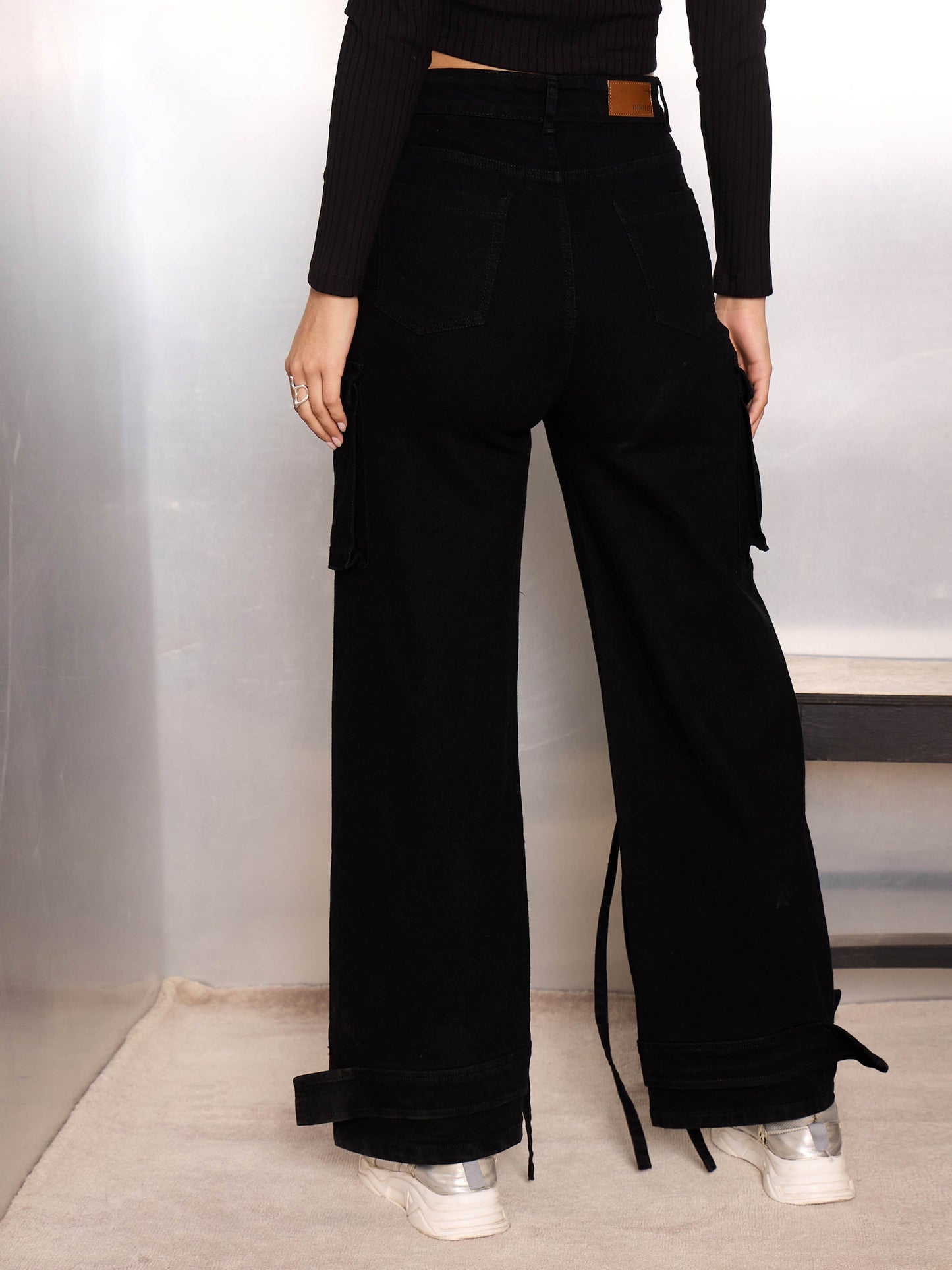 Jet Black Multi Pocket Cargo Jeans
