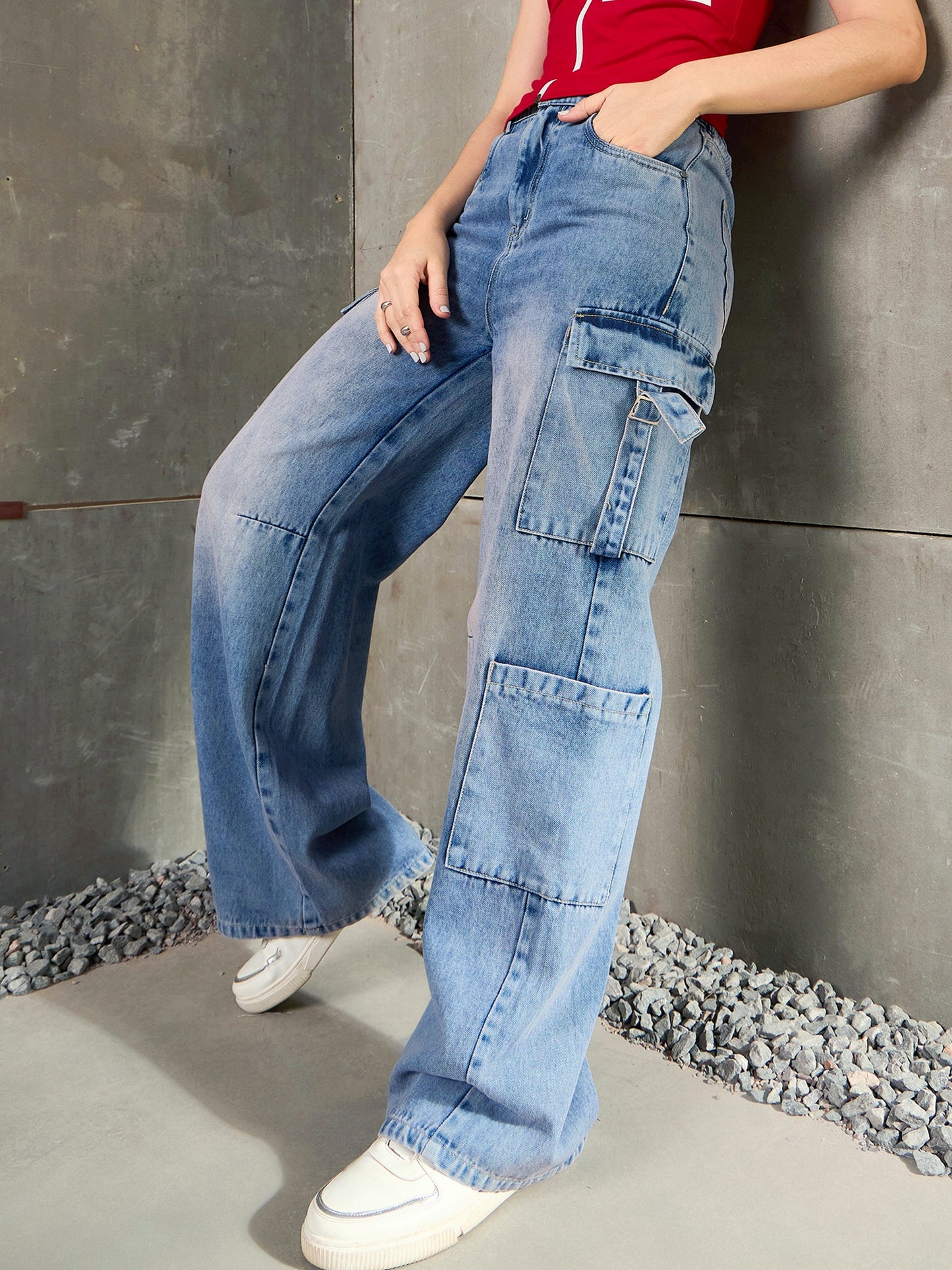 Blue Washed Cargo Jeans