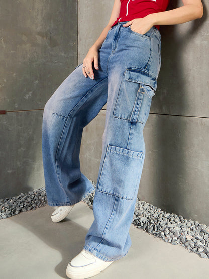 Blue Washed Cargo Jeans