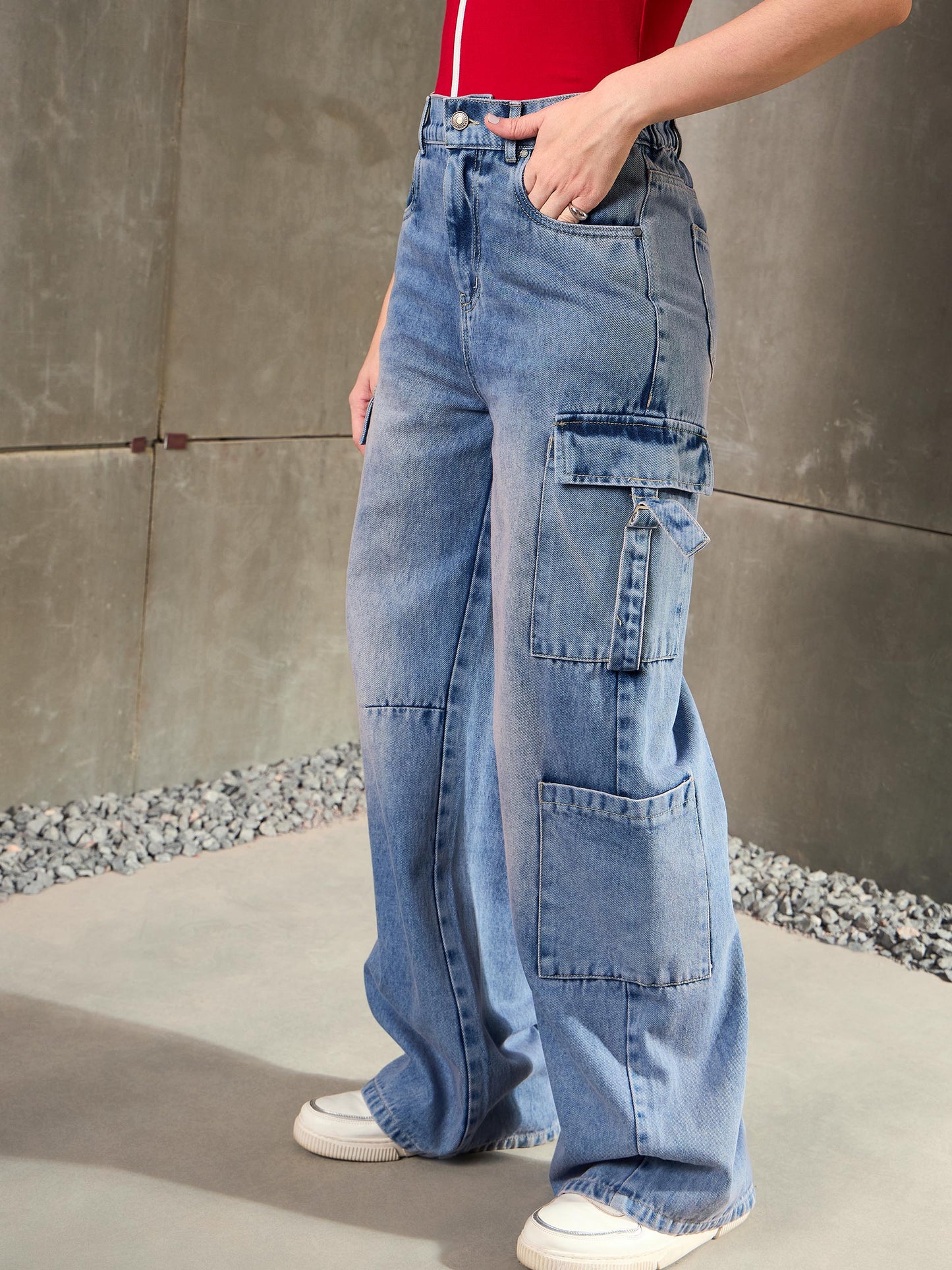 Blue Washed Cargo Jeans