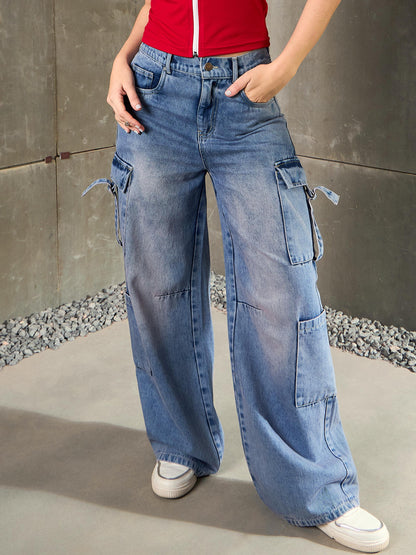Blue Washed Cargo Jeans