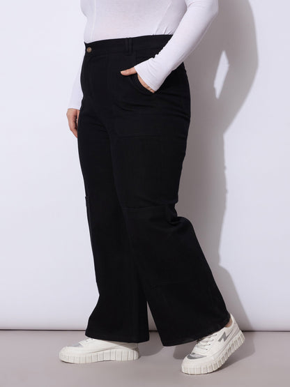 Black Side Pockets Straight Cargo Jeans