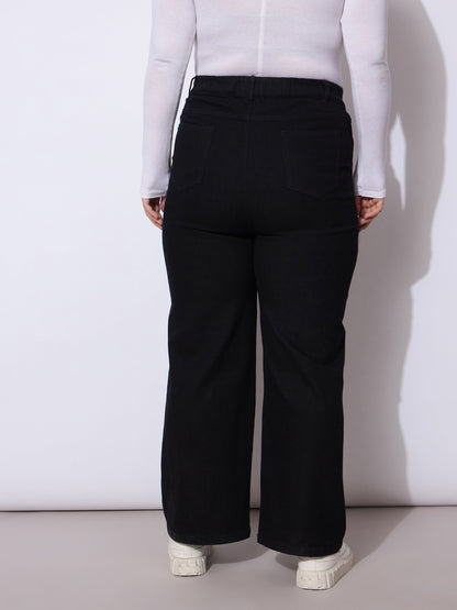 Black Side Pockets Straight Cargo Jeans