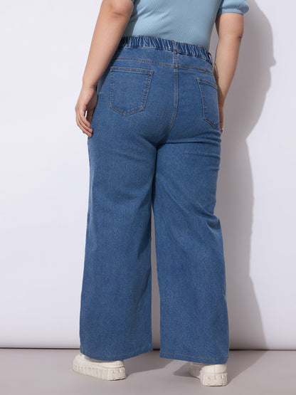 Blue Wash Side Pockets Straight Cargo Jeans