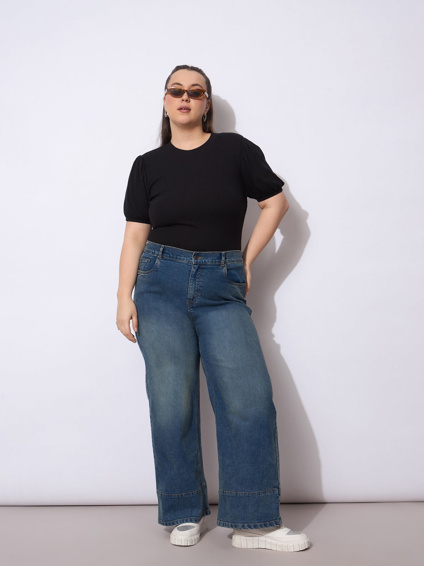 Navy Wash Hem Seam Straight Fit Jeans