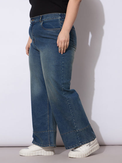 Navy Wash Hem Seam Straight Fit Jeans