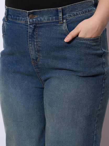 Navy Wash Hem Seam Straight Fit Jeans