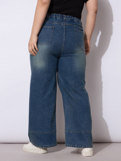 Navy Wash Hem Seam Straight Fit Jeans