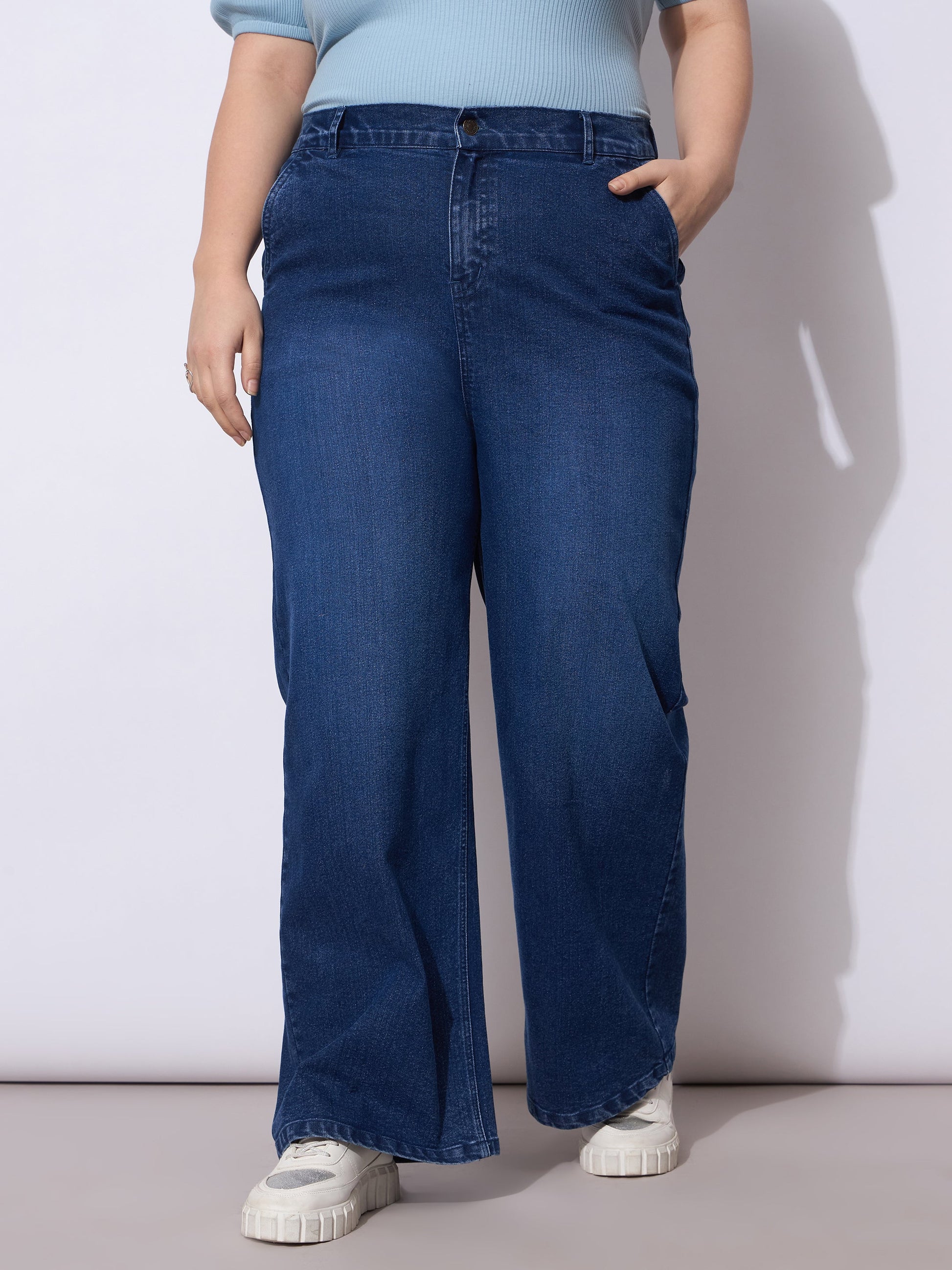 Plus size women's Navy Denim Navy Acid Wash Straight Fit Jeans by Sassafras Curve for wholesale buyers, boutiques, resellers and bulk orders from