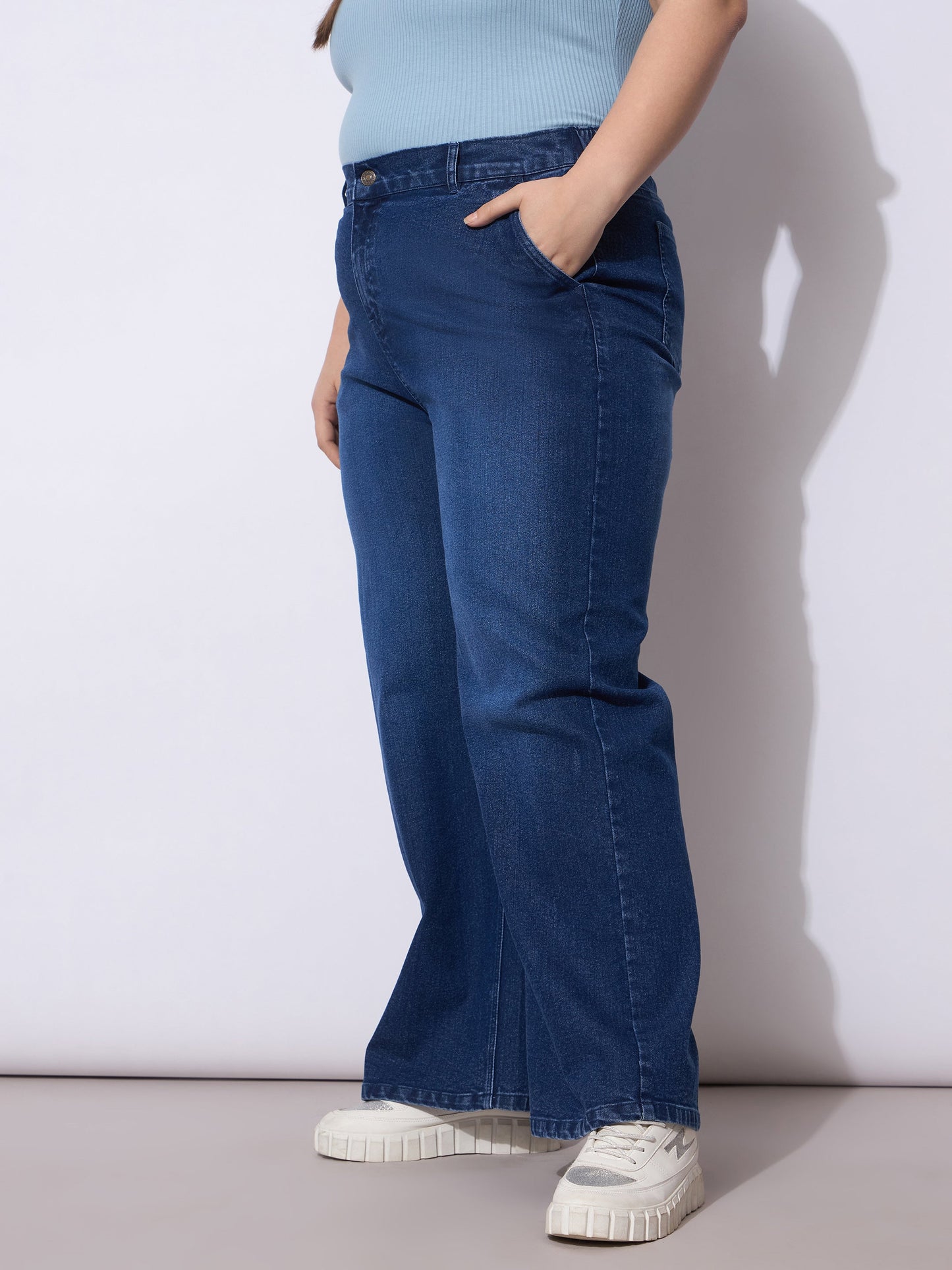 Navy Acid Wash Straight Fit Jeans-SASSAFRAS Curve