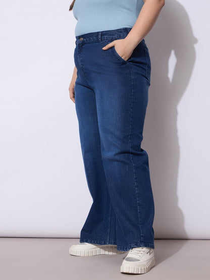 Navy Acid Wash Straight Fit Jeans-SASSAFRAS Curve
