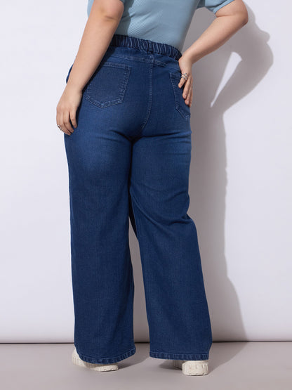 Navy Acid Wash Straight Fit Jeans-SASSAFRAS Curve