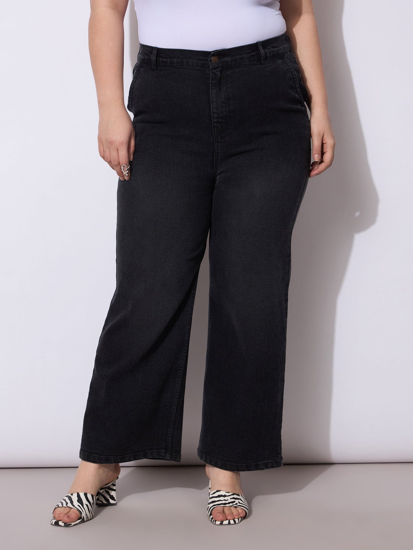 Black Acid Wash Straight Fit Jeans