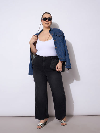 Black Acid Wash Straight Fit Jeans