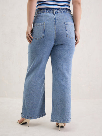 Ice Blue Hem Slit Straight Jeans