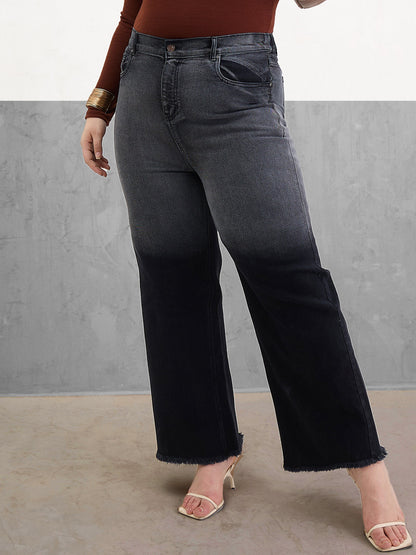 Plus size women's Black Denim Black Ombre Straight Jeans by Sassafras Curve for wholesale buyers, boutiques, resellers and bulk orders from
