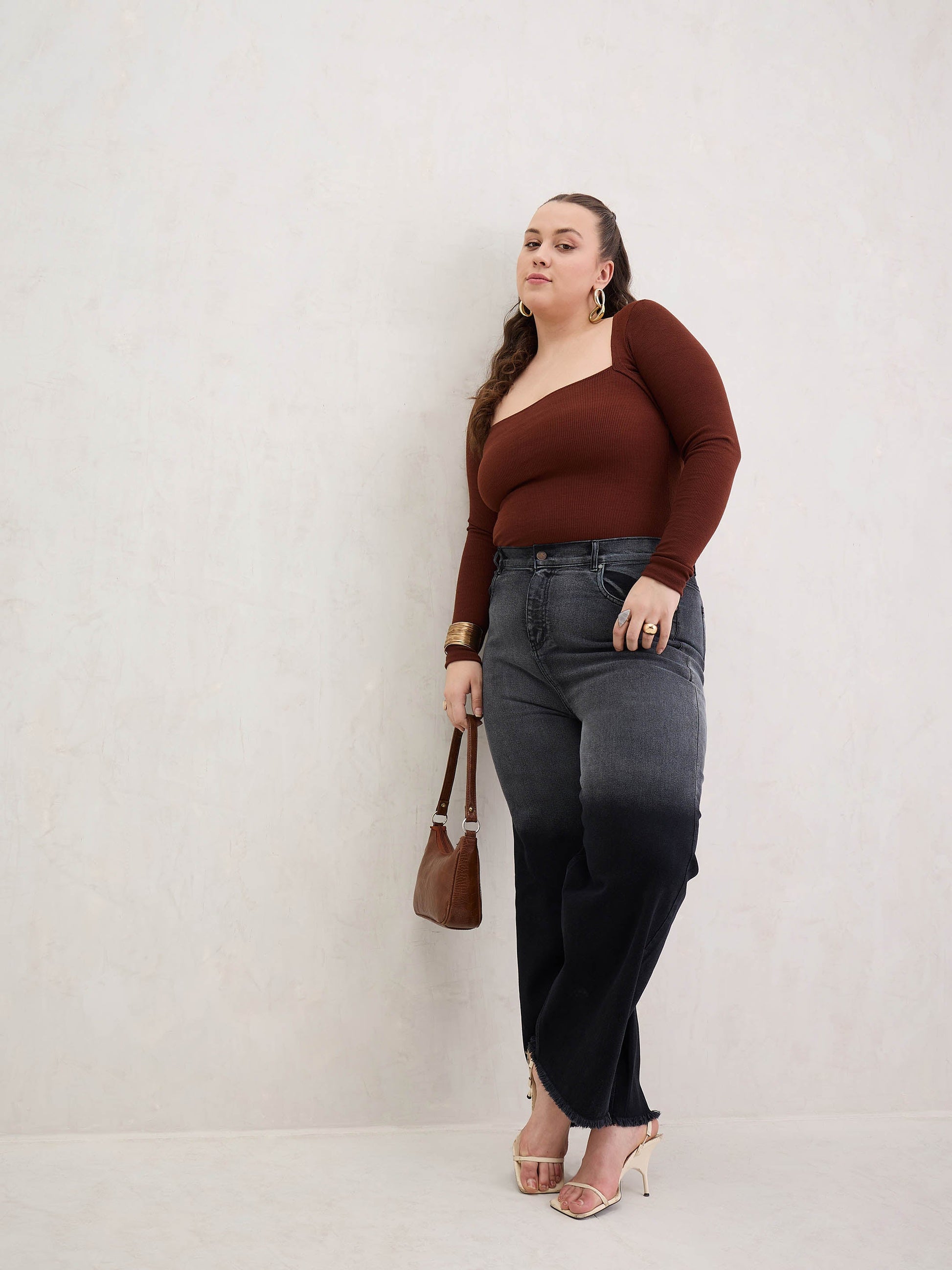 Black Ombre Straight Jeans-SASSAFRAS Curve