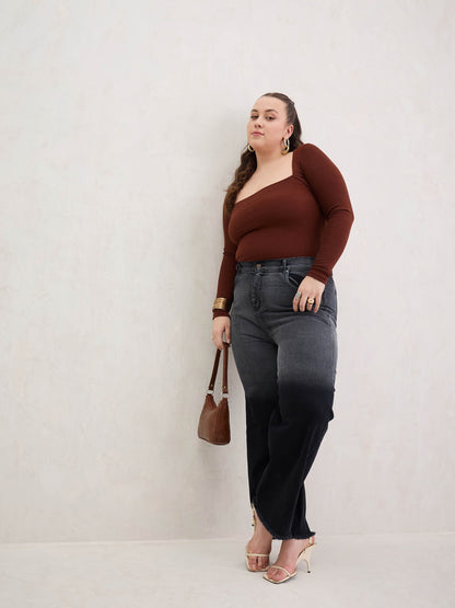 Black Ombre Straight Jeans-SASSAFRAS Curve