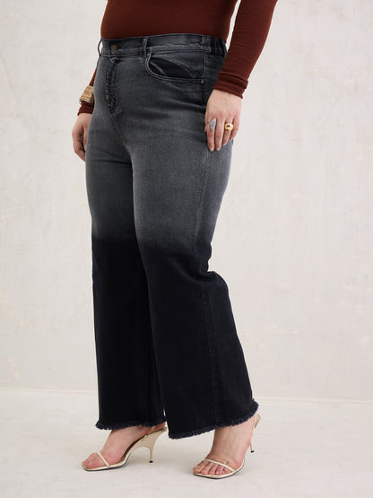 Black Ombre Straight Jeans-SASSAFRAS Curve
