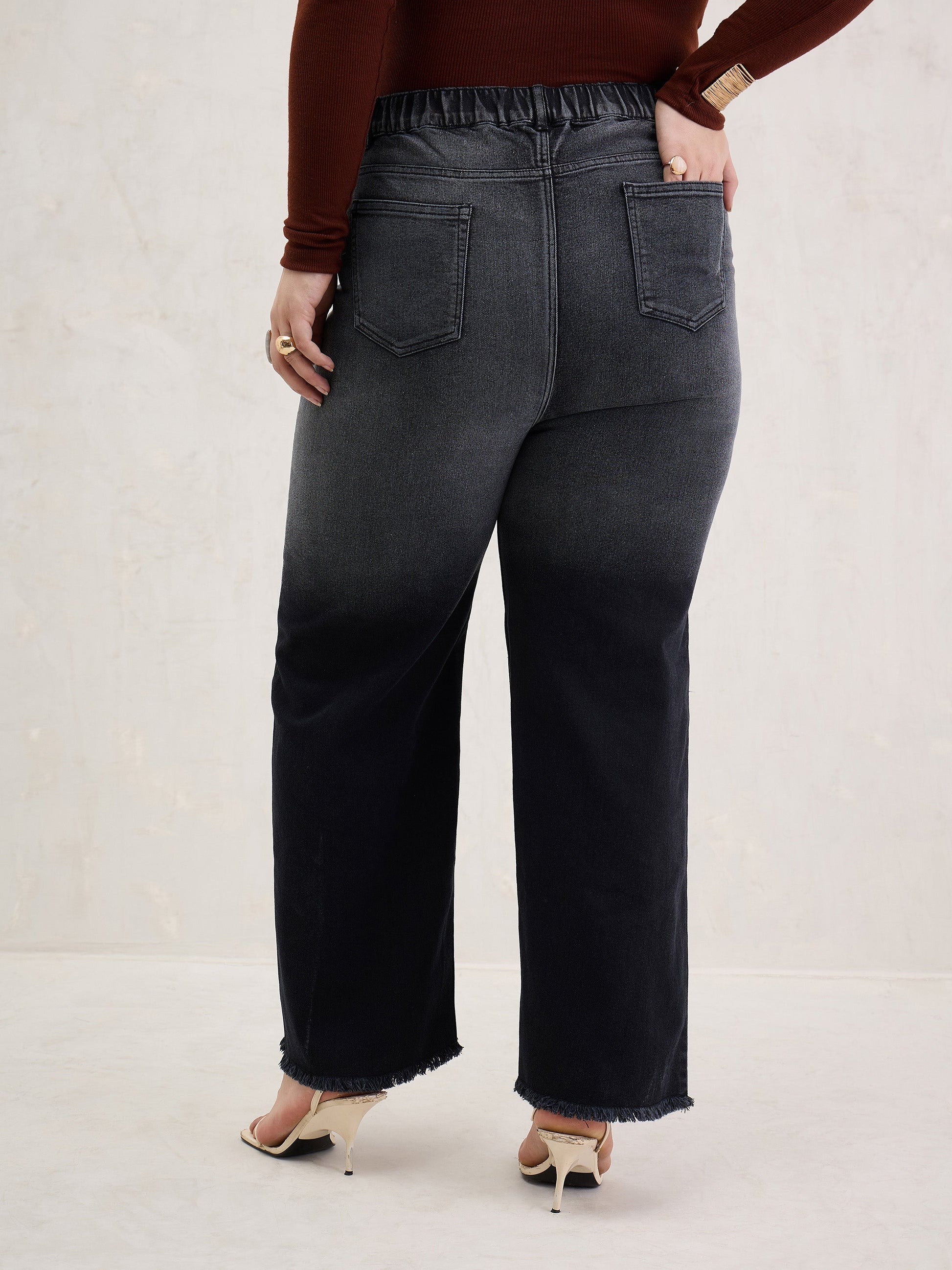 Black Ombre Straight Jeans-SASSAFRAS Curve