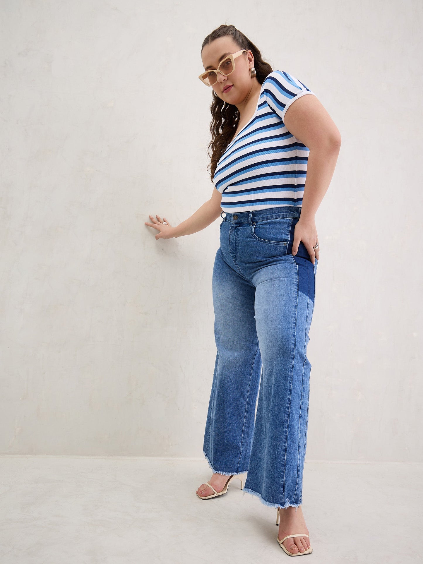 Blue Side Colour Block Straight Jeans