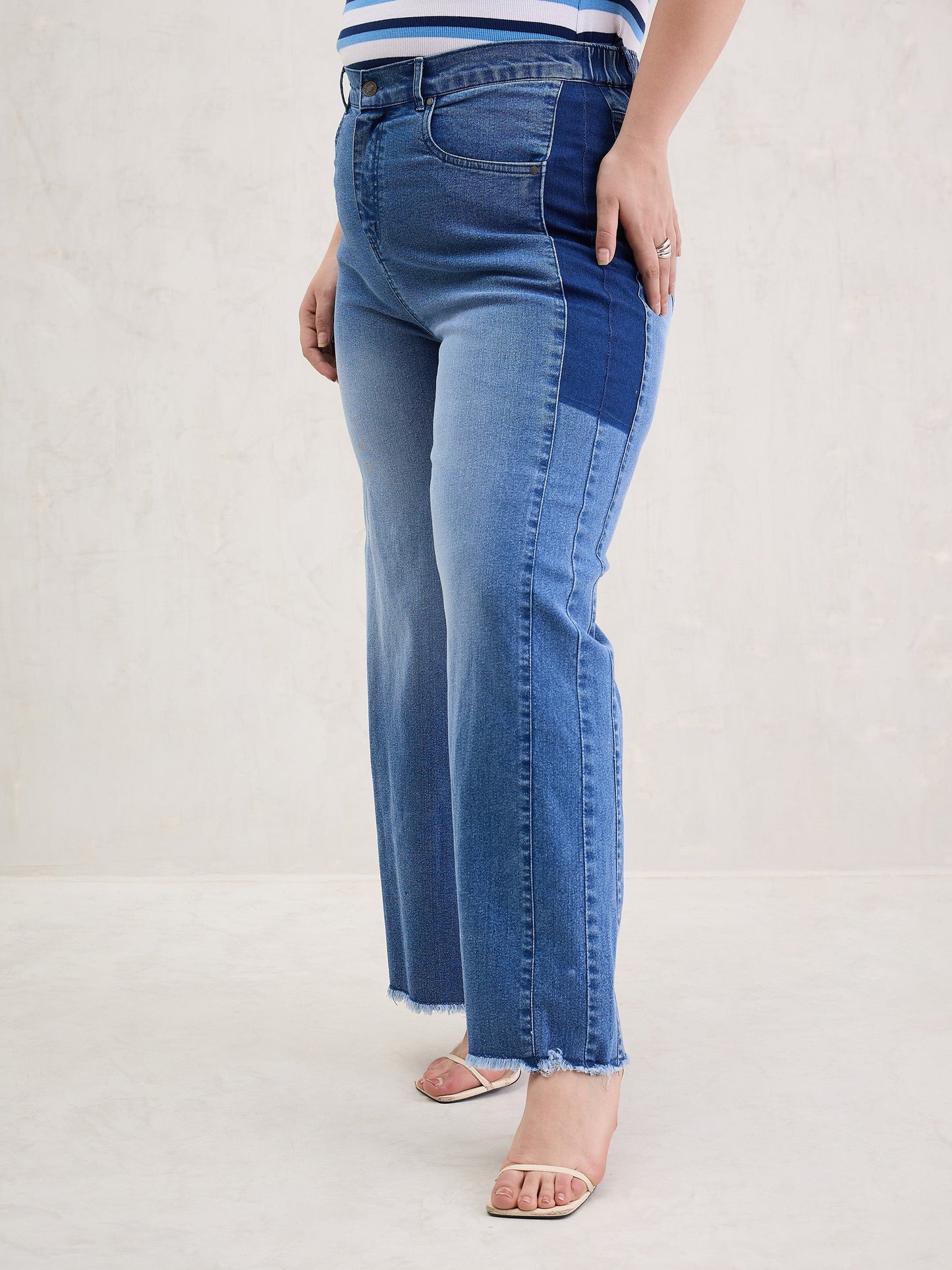 Blue Side Colour Block Straight Jeans