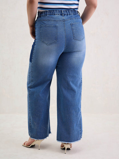 Blue Side Colour Block Straight Jeans